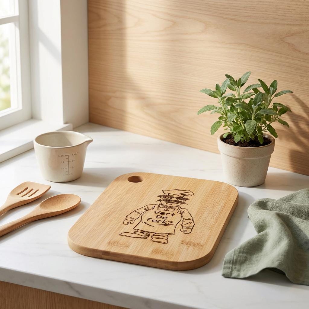 Chef Character Bamboo Cutting Board | Compact, Sustainable Kitchen Gift 20cm x 15cm