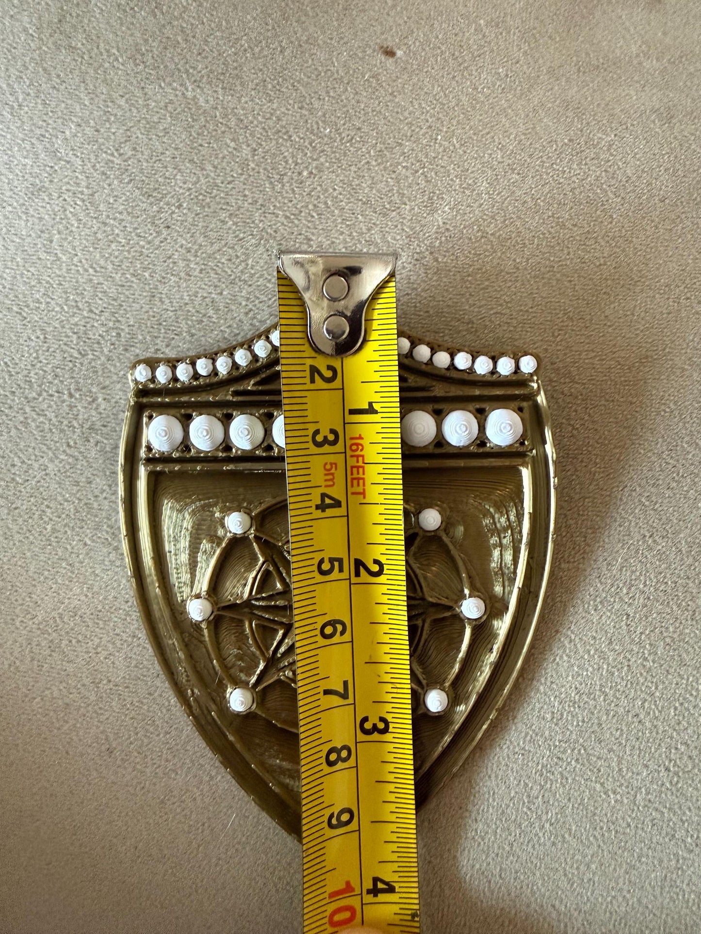 Gold Shield Pendant Necklace | Medieval Armour, Pearl Accents- 3D printed