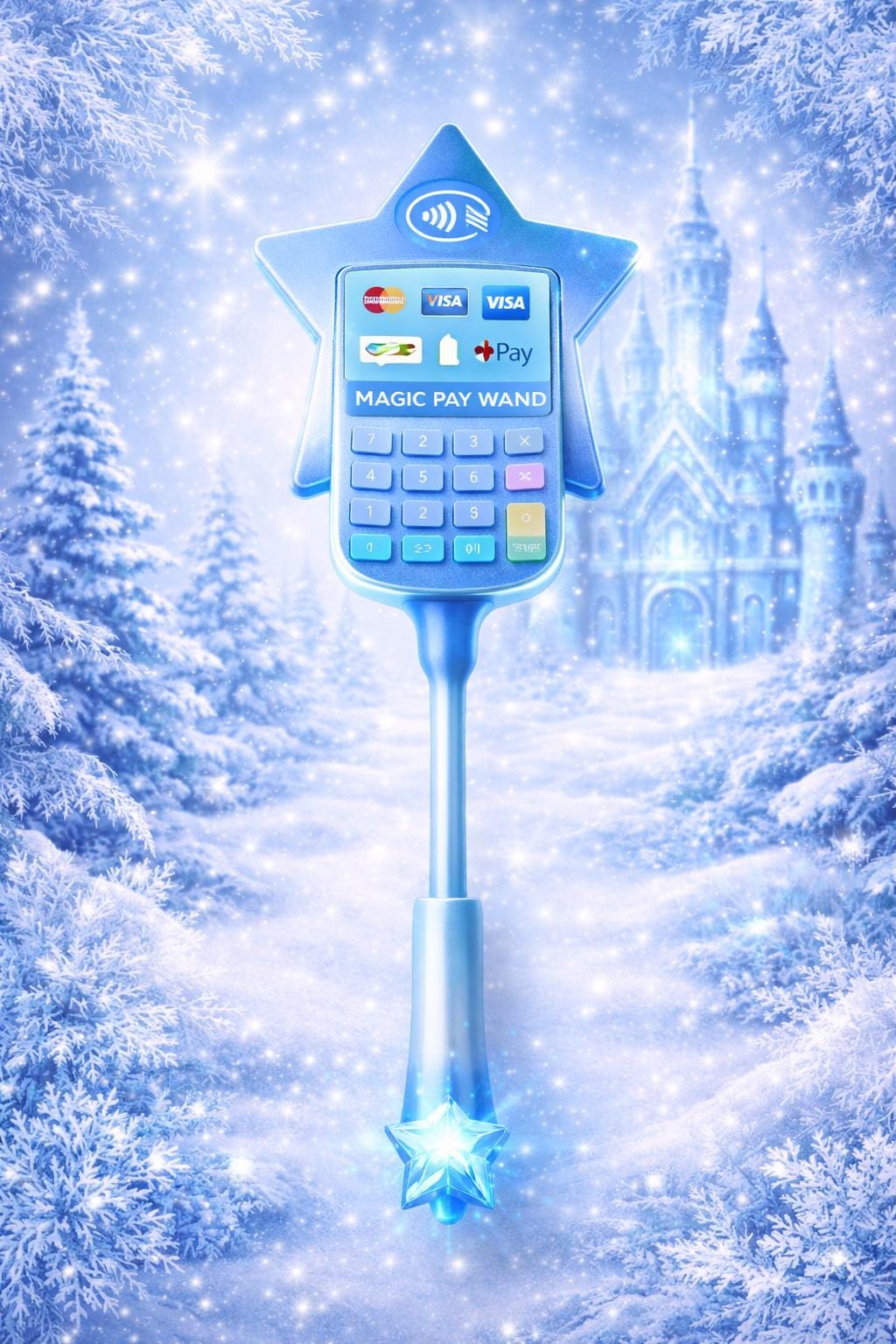 Frozen Inspired Magic Payment Tap Wand, Icy Blue Ombre Star Prop