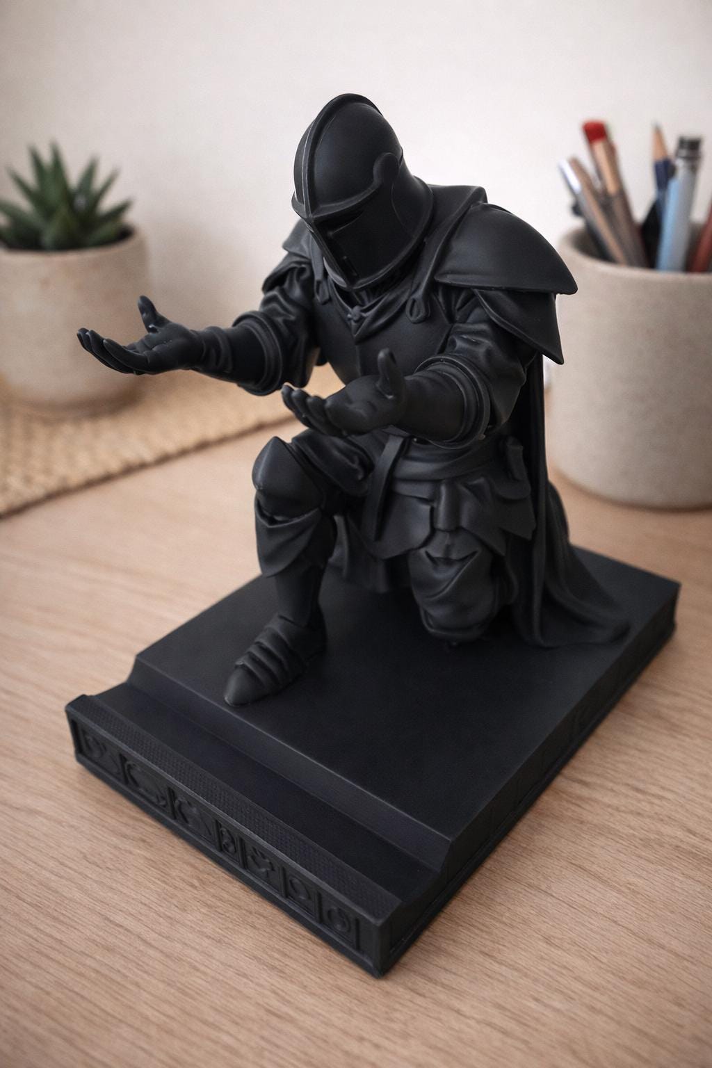 3D Printed Knight Pen Holder | Golden Medieval Desk Decor
