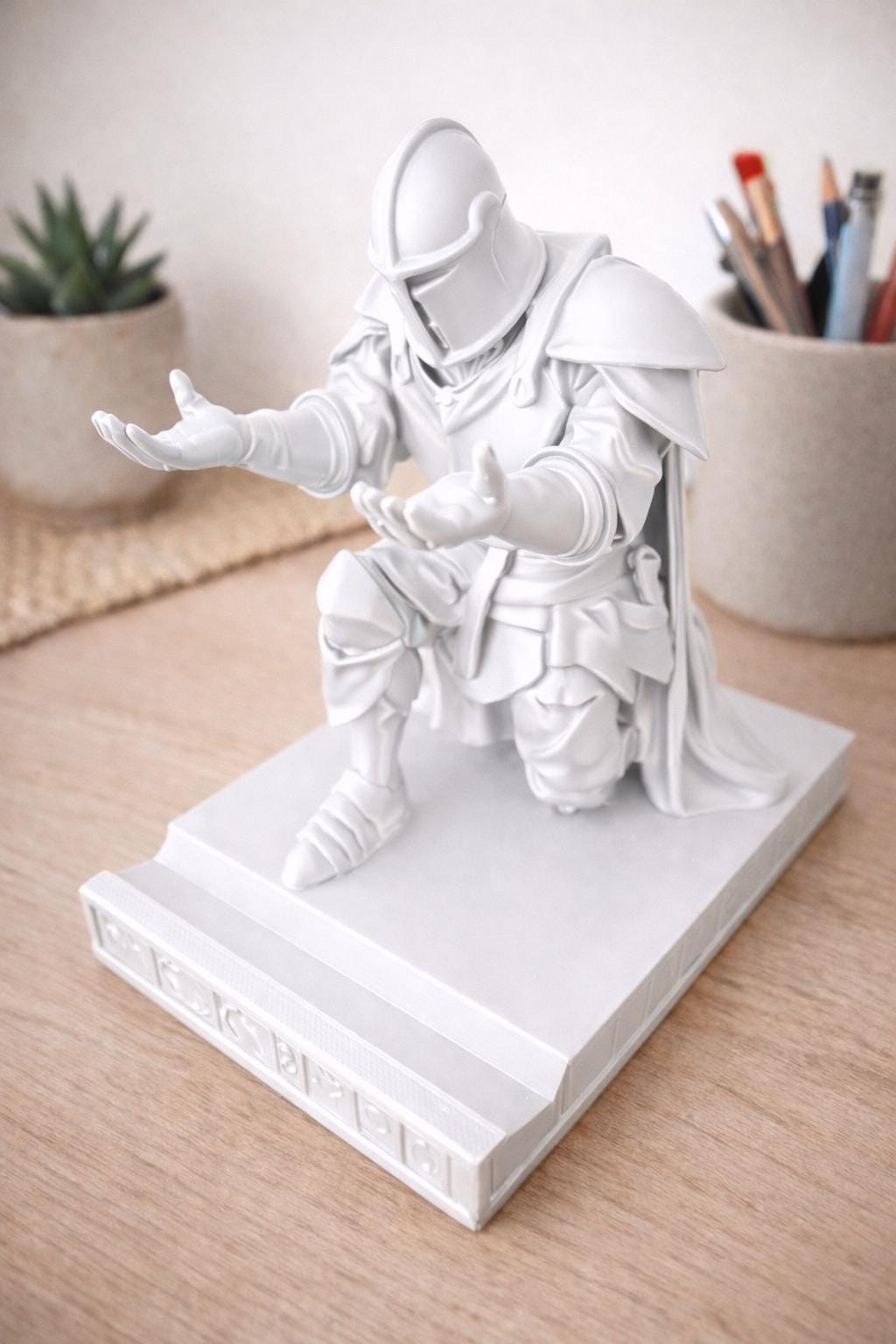 3D Printed Knight Pen Holder | Golden Medieval Desk Decor