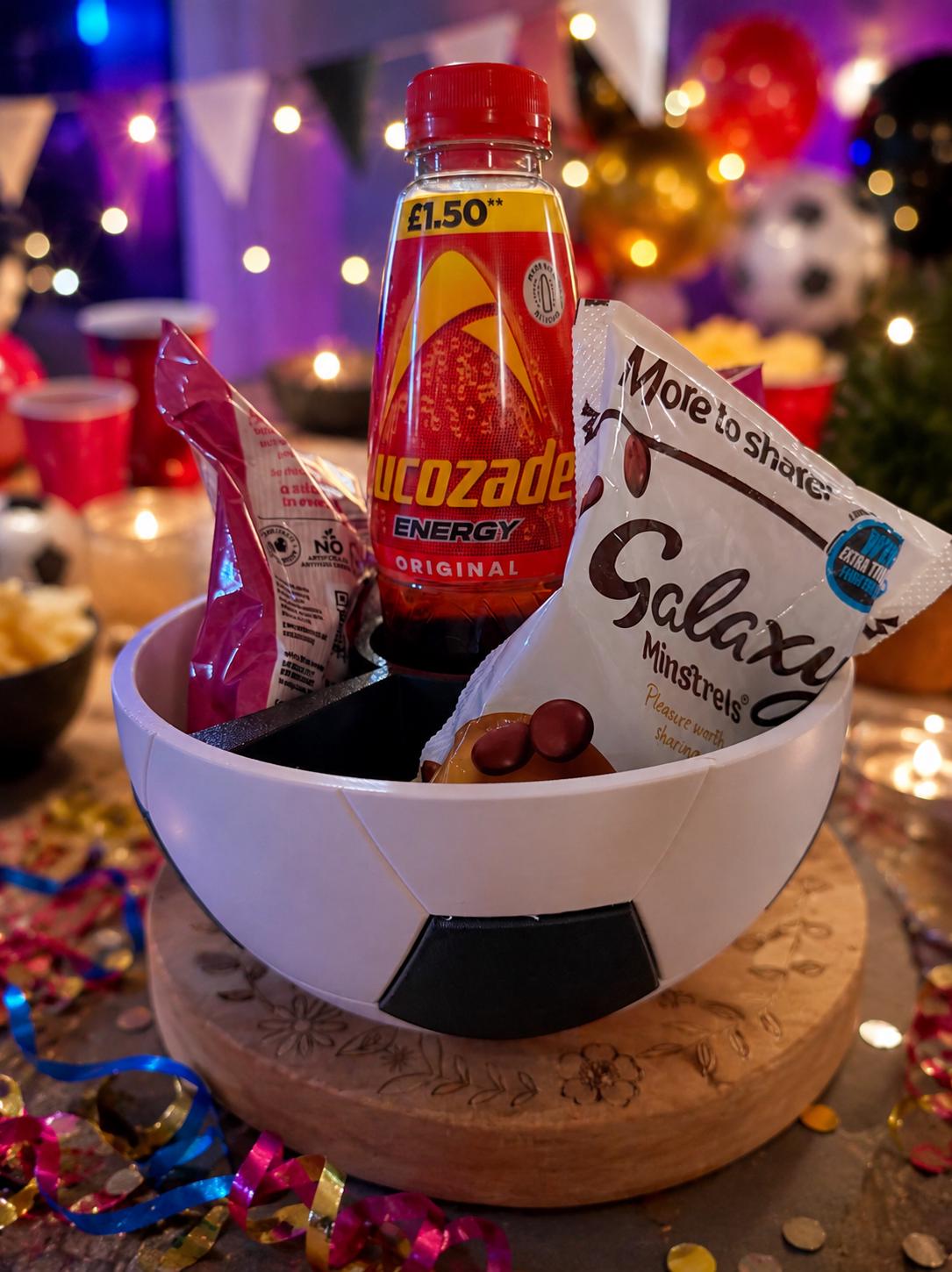 Football Snack Bowl. Divider party bowl, World Cup or birthday party.
