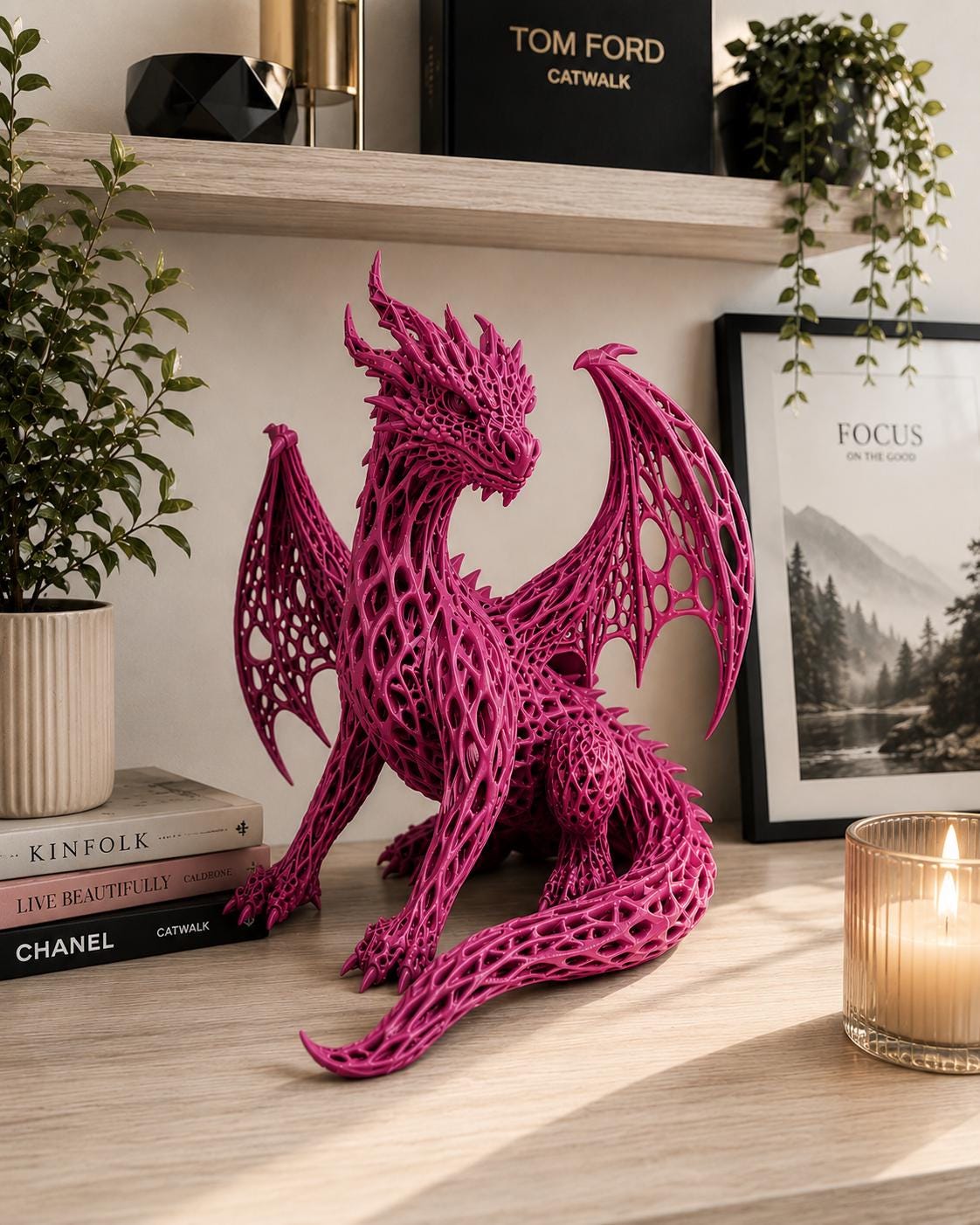 Dragon ornament, 3d printed, Mystical creature decor.