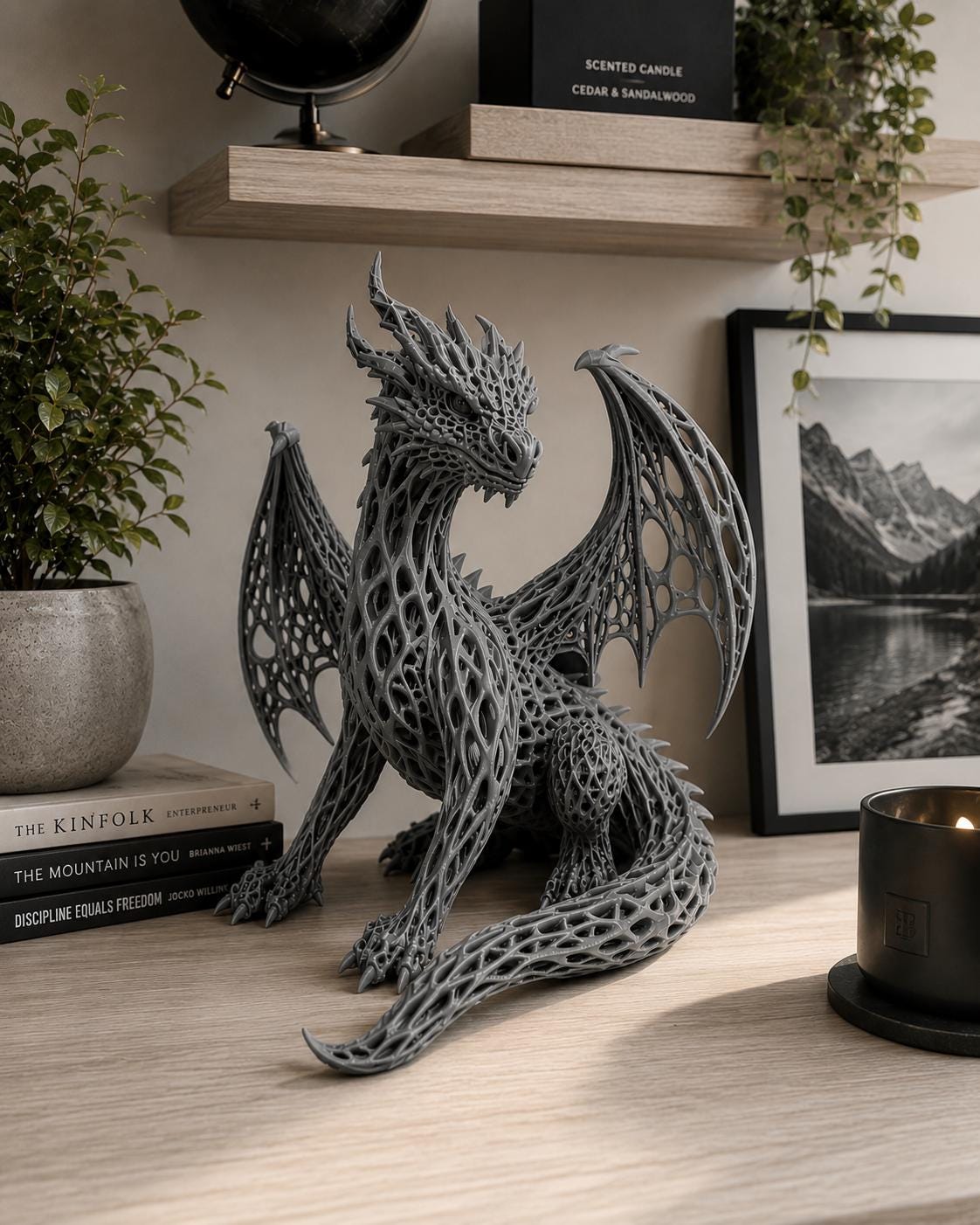 Dragon ornament, 3d printed, Mystical creature decor.